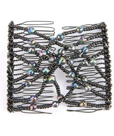 Salmue Hair Combs with Elastic by HairZing - Double Comb for Thick Hair - Magic Easy Beads - Stretchy Hairpin for Women & Girls - Black - Buy Online on SooperMarket.com