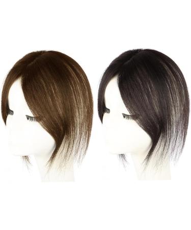 Hair Topper With Bangs 9.8 Inch Long Human Hair Toppers Women Silk Base Clip In Hair Extensions Natural Looking Hairpiece for Daily Use Natural (Brown) - Buy Online on SooperMarket.com