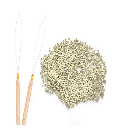 Vlasy Nano Beads Silicone Lined 3.0mm Nano Rings 200PCS and 2PCS Hair Extension Loop Needle Threaders for Hair Extensions or Hair Tinsel (Blonde) Blonde Beads Loop Threaders Set