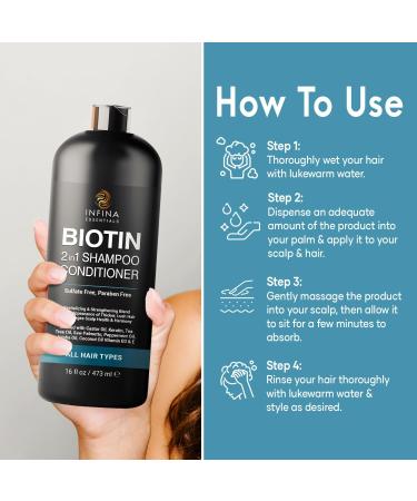 Biotin 2-in-1 Hair Thickening Shampoo & Conditioner | Saw Palmetto Keratin Caffeine & Vitamin E | For Men & Women | 16 fl oz - Best for Hair Growth - Buy Online on SooperMarket.com