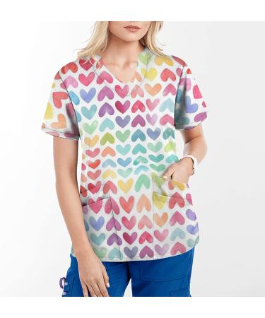 TUNUSKAT Women's Short Sleeve Hand Print Scrubs - Summer Nursing Uniform Blouse (XX-Large, Multicolor) - Buy Online on SooperMarket.com