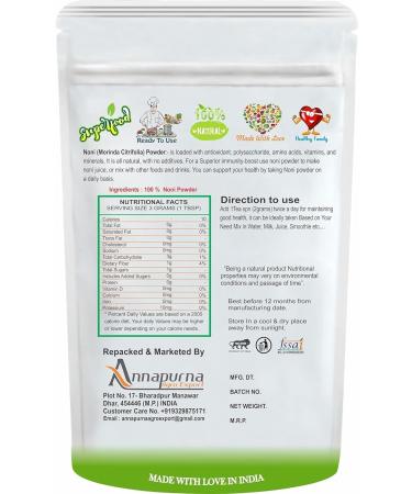 NENA Noni Fruit Powder (Morinda Citrifolia) Vitamin C Supplements | Anti-Oxidant Energising Agent - 500 GM - Buy Online on SooperMarket.com