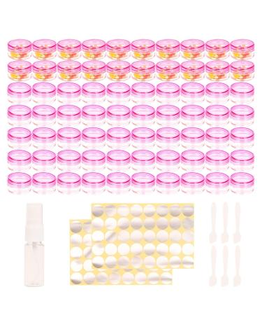 70 Pcs Empty Plastic Cosmetic Jars 5ml Sample Containers Pots Bottles sample pots for cosmetics Travel Cosmetic Jar Pots with Lids travel pots for cream travel cream pots for toiletries Pink-70pcs-5ml