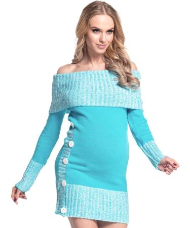 Happy Mama Maternity Bardot Knitted Jumper Dress Pullover - Turquoise (Size 16-18) - Buy Online on SooperMarket.com