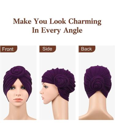 SATINIOR African Pattern Headwrap Set - Pre-Tied Bonnet Turban Knot Beanie Cap in Purple, Black, Navy, Camel - 4 Pieces - Buy Online on SooperMarket.com
