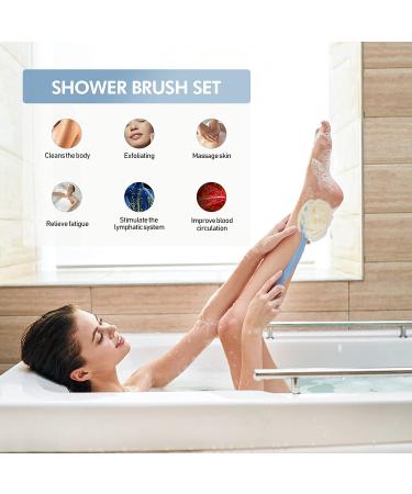 Shower Brush & Shampoo Brush with Long Handle - Body Brush with Bristles and Loofah Back Scrubber for Wet/Dry Bath - Buy Online on SooperMarket.com