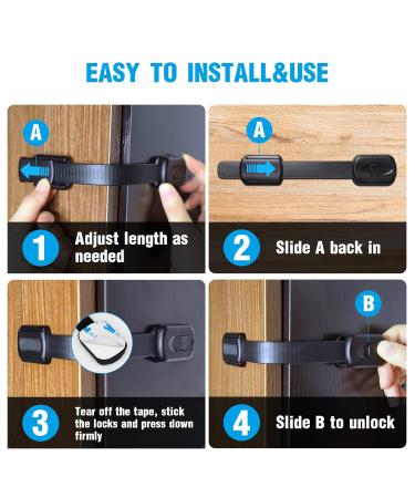 Echocube 8-Piece Child Cabinet Locks - Adjustable Baby Drawer Locks with 3M Glue - No Drilling Safety Locks for Cupboards & Refrigerators - Black FB046 - Buy Online on SooperMarket.com