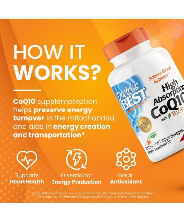 Dr BEST's High Absorption CoQ10 with BioPerine Heart Health & Energy Production Naturally Fermented Vegetarian Gluten Free 200 mg 60 Veggie Softgels - Buy Online on SooperMarket.com