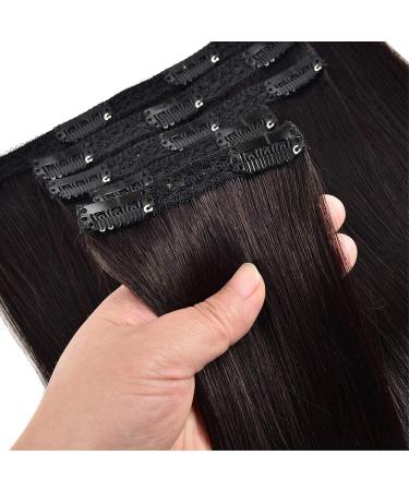 Double Weft Remy Human Hair Clip In Extensions 12 Inch #1B Natural Black - 70g 7pcs Silky Straight - Pack of 7 - Shop Now! - Buy Online on SooperMarket.com