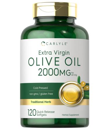 Olive Oil Supplement 2000mg | 120 Softgels | Cold Pressed Extra Virgin Olive Oil | Non-GMO, Gluten Free | by Carlyle