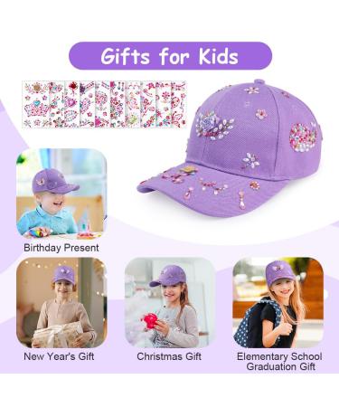 AOMIG DIY Adjustable Baseball Cap Craft Set for Girls - 10 Self-Adhesive Glitter Stones - Perfect Gift for Ages 4-11 - Purple Sun Hat - Buy Online on SooperMarket.com