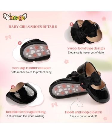 Sonsage Infant Baby Girls Bowknot Mary Jane Princess Flats | Anti-Slip Sole | Wedding Dress Shoes | 6-12 Months | Black - Buy Online on SooperMarket.com