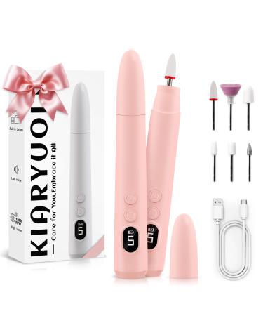 Cordless Electric Nail Drill Kit Portable Rechargeable Nail Drill Set Battery Electric Nail File 5 Speeds Modes LED Lighting Reversible Direction DIY Professional (Pink)