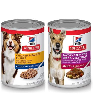 Hill's Science Diet Senior 7+ Canned Dog Food Chicken & Barley Entr e | Adult Savory Stew with Beef & Vegetables (12 Packs Each)