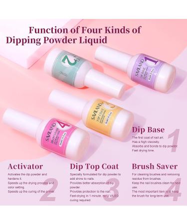 Saviland Dip Powder Liquid Set - 4+4 pcs French Manicure Starter Kit for Salon & DIY Use - Buy Online on SooperMarket.com