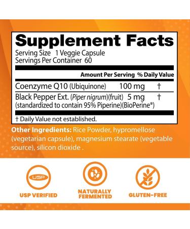 Dr Best's High Absorption CoQ10 with BioPerine Vegan Gluten Free Naturally Fermented Heart Health & Energy Production 100 mg 60 Veggie Caps - Buy Online on SooperMarket.com