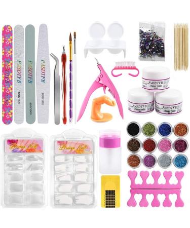 Acrylic Nail Kit Full Set Manicure Nail Art Kit 12 Professional Acrylic Glitter Powder Liquid Brush Nail Art Tools Manicure Kit Nail Art Tips DIY Decoration Set for Beginners Home Salon