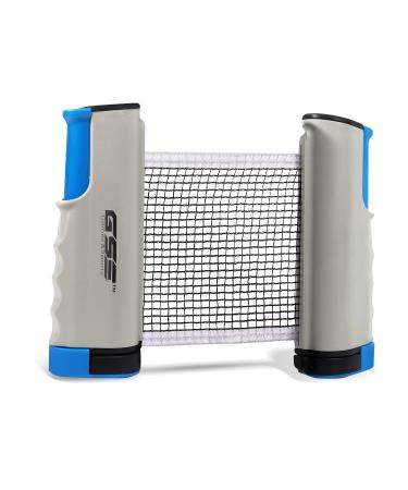 GSE Adjustable Retractable Ping Pong Net Set & Post. Professional Table Tennis Rackets and Balls, Net with Posts and Storage Bag - Pingpong Paddle and Game Table Accessories. Grey Net