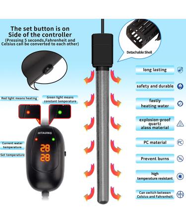 Hitauing Aquarium Heater 500W - Over Temperature Protection Auto Shutdown for Fresh & Saltwater (300-500L) - 50W/100W/300W Options Available - Buy Online on SooperMarket.com