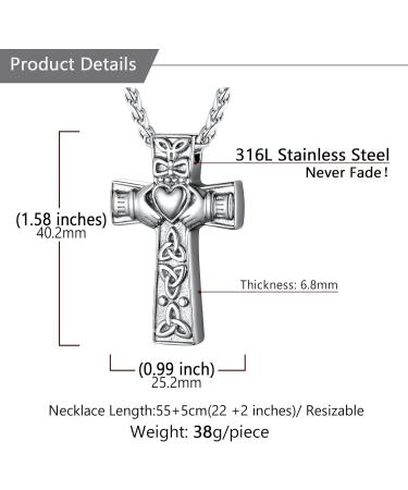 U7 Women's Cremation Urn Necklace - Celtic Knot Dog Feet Wings & Crucifix - Stainless Steel Cylinder Pendant - Fire Burial Jewelry - Buy Online on SooperMarket.com