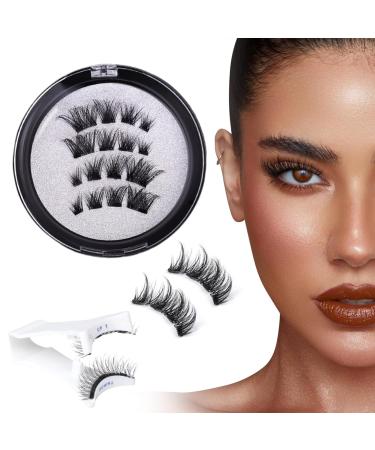 VEROA Magnetic Eyelashes With Applicator - Natural Look Cat Eyemagnetic Lashes Without Eyeliner - Reusable Magnetic Eyelashes Lightweight Waterproof Easy To Wear(Black)