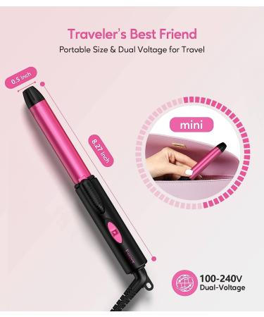 Mini 3/4 Inch Ceramic Hair Curler for Short Hair - Dual Voltage Travel Size Curling Iron with Storage Bag - Buy Online on SooperMarket.com