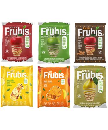 Frubis Tasty Bits Of Crispy Fruit Snacks | Red Apple | Green Apple | Apple and Cinnamon | Pear | Mango | Pineapple - 6 Pack