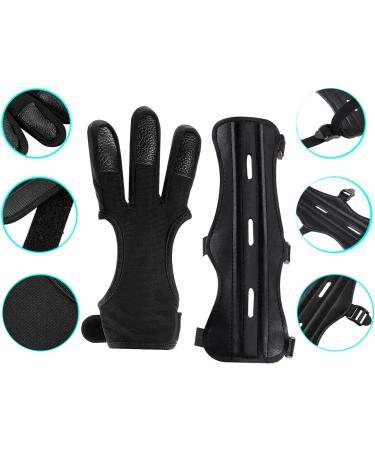 MARRTEUM 2 Pcs Archery Glove & Arm Guard Kit - Leather PU Bracer Three Finger Guard Set for Men, Women & Youth - Buy Online on SooperMarket.com