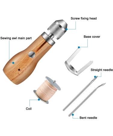 5-Piece Sewing Awl Kit with Needles and Waxed Threads for Leather Craft DIY - Buy Online on SooperMarket.com