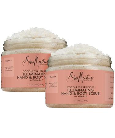 Shea Moisture Skin Care, Coconut & Hibiscus Illuminating Hand and Body Scrub, Gluten Free Vitamin E, Restores Radiant Healthy Glow to Dull Skin, 2 jars - 12 oz ea.