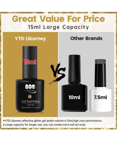 YTD Likomey Reflective Glitter Gel Nail Polish 15ml - Black Flash Diamond Disco DJ Shimmer UV Gel Varnish - Salon Quality Sparkly Soak Off Nail Polish - 0.5 Fl Oz (Pack of 1) - Buy Online on SooperMarket.com