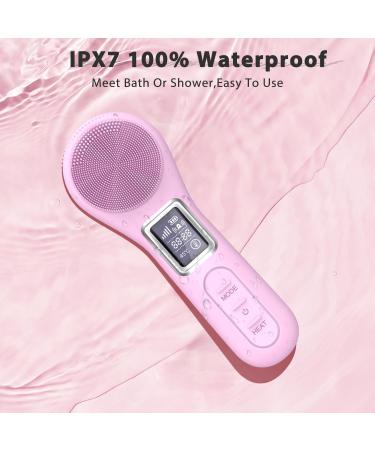 Face Scrubber Brush - Electric Silicone Sonic Facial Cleansing Brush with LCD Rechargeable & Waterproof for Deep Cleansing - Thermal Massager for Men & Women - Pink - Buy Online on SooperMarket.com
