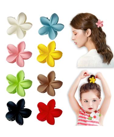 1.6 Inch Small Flower Hair Claw Clips for Women Girls Kids 8 Pack Tiny Floral Hair Clip Claws for Thin and Medium Thick Hair Strong Hold Non Slip Hair Jaw Clips Mini Fancy Cute Matte Hair Clamps Plumeria Flower