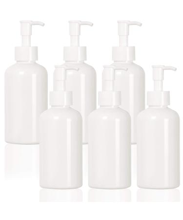 Youngever 6 Pack Plastic Pump Bottles 250ML Refillable Plastic Pump Bottles with Travel Lock (White)