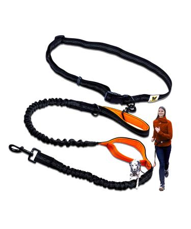 Dog lover jogging lines for large dogs from 15 kg |Elastic free -handed leash with a light belly belt |Removable dog leash with 2 soft loops |Orange running line (120 cm stretchy up to 170 cm)
