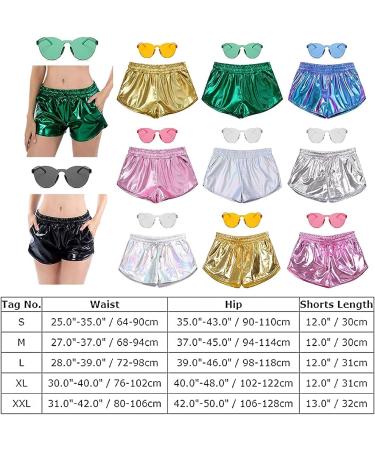 Women Metallic Shiny Shorts | Sparkly Hot Dance Bottoms for Rave & Music Festivals | Large Blue with Sunglasses - Buy Online on SooperMarket.com