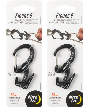 Nite Ize Figure 9 Carabiner Rope Tightener, Small - Black (2-Pack)