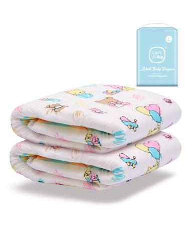 LittleForBig Printed Adult Brief Diapers Adult Baby Diaper Lover ABDL 2 Pieces-Baby Cuties LL (2 Pack) Pink