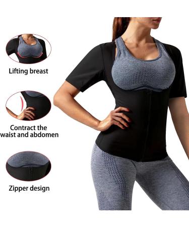 DYUAI Women's Short Sleeve Sauna Sweat Vest XL - Blue Lining, Body Shaper Training Vest for Heat Trapping - Buy Online on SooperMarket.com