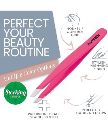 Wide Grip Slant Tweezers - German Stainless Steel - Hand-Filed Slanted Tips for Ultra-Precision - Tweezers for Eyebrows and Nose/Ear/Facial Hair - Professional Grade (Pink) - Buy Online on SooperMarket.com