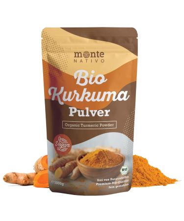 Organic turmeric powder 1kg (1000 g) by Monte Nativo ground |3% curcumin |Dietary supplement |Turmeric for golden milk |Curcuma from India checked and filled in Germany |Ayurveda Bio Kurkuma 1 kg (1 Pack)