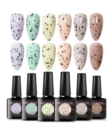 MEET ACROSS Jelly Eggshell Gel Nail Polish Set Gel Polish Kit Soak Off UV Led Lamp Base Top Coat Needed with Gifts Box for Nail Art Salon Design Manicure Starter Set (Jelly Eggshell)