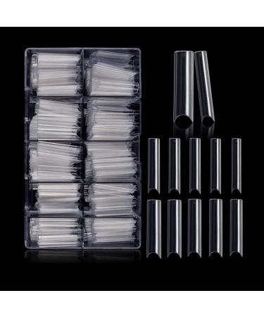 Kalolary 500PCs Extra Long Transparent wrong nails XXL long acrylic C curve nail tips coffin shape nail tips French fake nail for nail art manicure