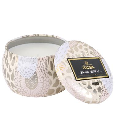 Voluspa Santal Vanille Mini Tin Candle 4 Ounce 25 Hour Burn Time All Natural Wicks and Coconut Wax for Clean Burning Vegan Poured in The USA