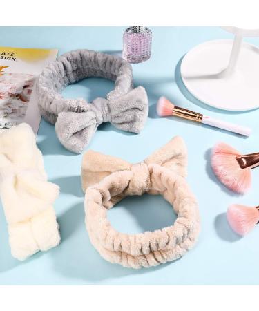 GOTH Perhk 4 Pack Spa Bowknot Hair Bands Coral Fleece Makeup Headband Elastic Head Wrap for Washing Face Shower Yoga Sports Skincare(Black White Gray Khaki) - Buy Online on SooperMarket.com