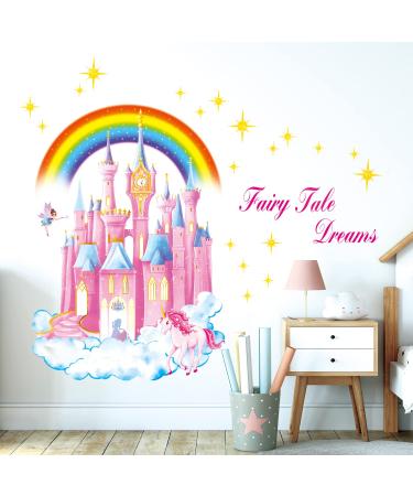 DECOWALL SG-2207 Large Rainbow Castle Quote Wall Stickers Fairy Tale Dreams Decals for Kids Girls Baby Living Room Nursery Bedroom Decoration Art Decor Removable