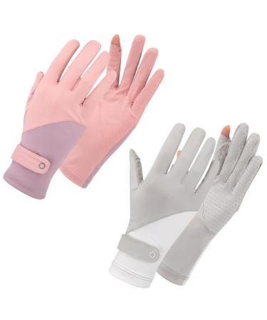 Newellsail women uv sun protection gloves full finger touchscreen slipproof bicycle gloves summer thin savings shoes for outdoor golf fishing (2 pairs)
