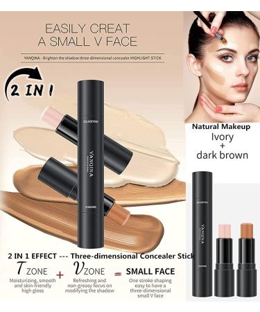 Go Ho 2 Colors Contour Stick - 2 in 1 Double-sided Concealer Stick Highlighter | Long-lasting Waterproof 3D Face Makeup Cream | 01# Ivory and Dark Brown - Buy Online on SooperMarket.com