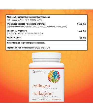 Youtheory Collagen Powder with Vitamin C and Biotin Hydrolyzed Formula for Optimal Absorption Skin Hair Nails and Joint Support Unflavoured 231 g - Buy Online on SooperMarket.com