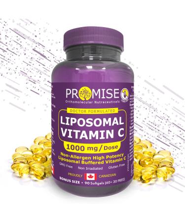 Promise Liposomal Vitamin C 1000 mg - 90 Soft Gels - Superior Immunity Support & Collagen Production - Enhances Skin Muscle & Joint Health - Canadian-Made for Antioxidant Protection & Radicals Defense